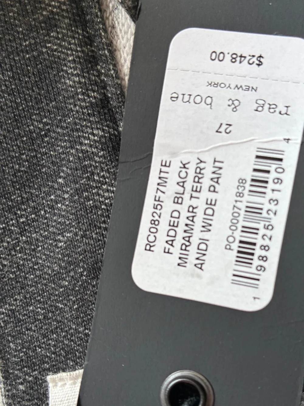 Rag & Bone Miramar Andi Wide Leg French Terry Sweatpant Jeans 27 Faded Black - Picture 9 of 12